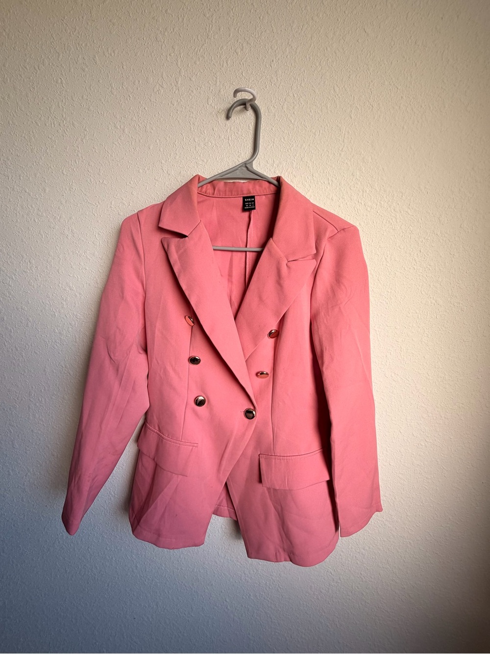 SHEIN Pink Double-Breasted Blazer Jacket